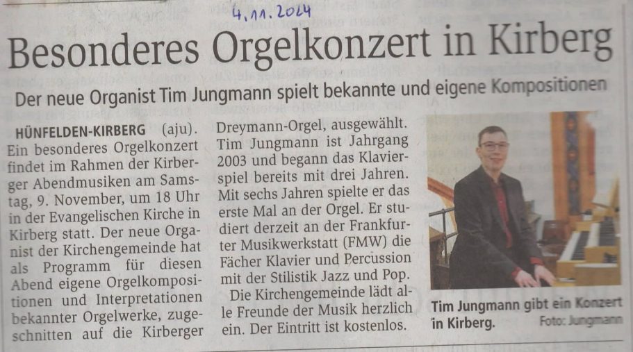 Besonderes Orgelkonzert in Kirberg