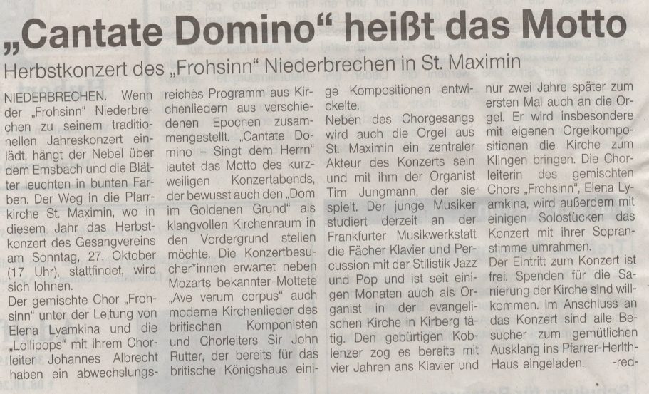 "Cantate Domino" heißt das Motto